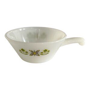 Vintage Fire-King Anchor Hocking Green Floral Handle Soup Bowl – Made in USA